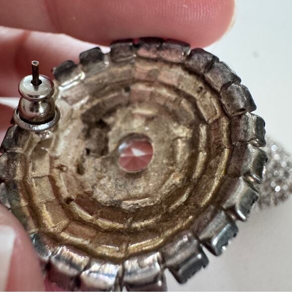 Vintage MCM Rhinestone Large Round Earrings Womens Pierced Formal - Picture 6 of 8